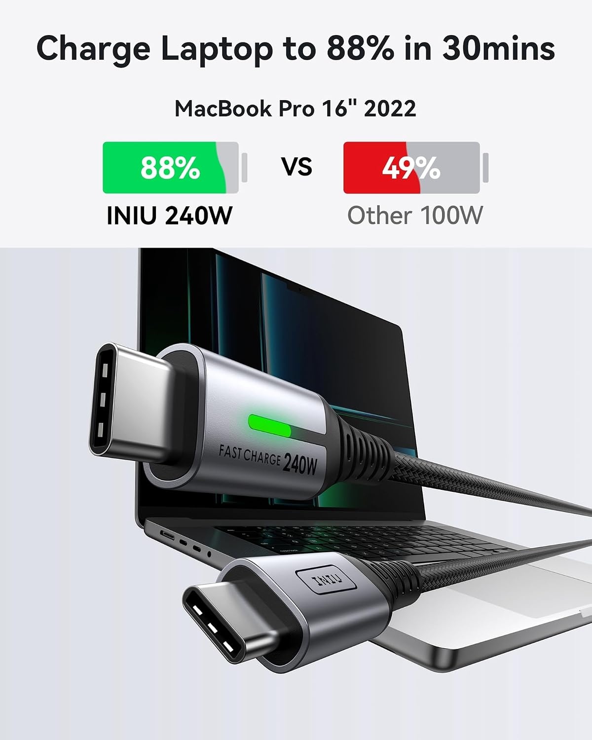 image:imageINIU 240W USB C to USB C Cable 66ft66ft Fast Charging Type C CordBlack