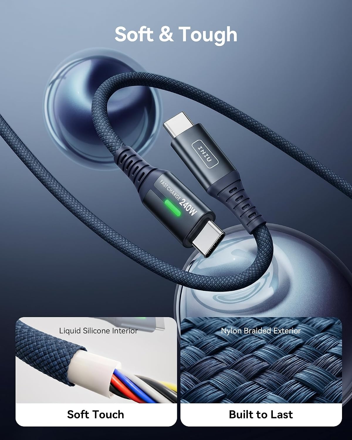 image:imageINIU 240W USB C to USB C Cable 66ft66ft Fast Charging Type C CordBlue