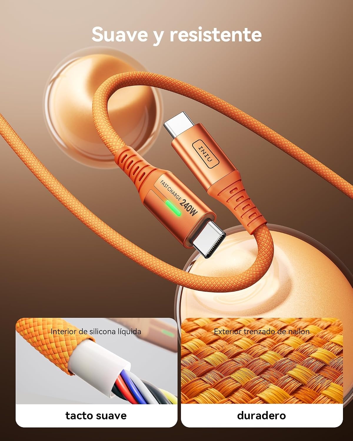 image:imageINIU 240W USB C to USB C Cable 66ft66ft Fast Charging Type C CordOrange