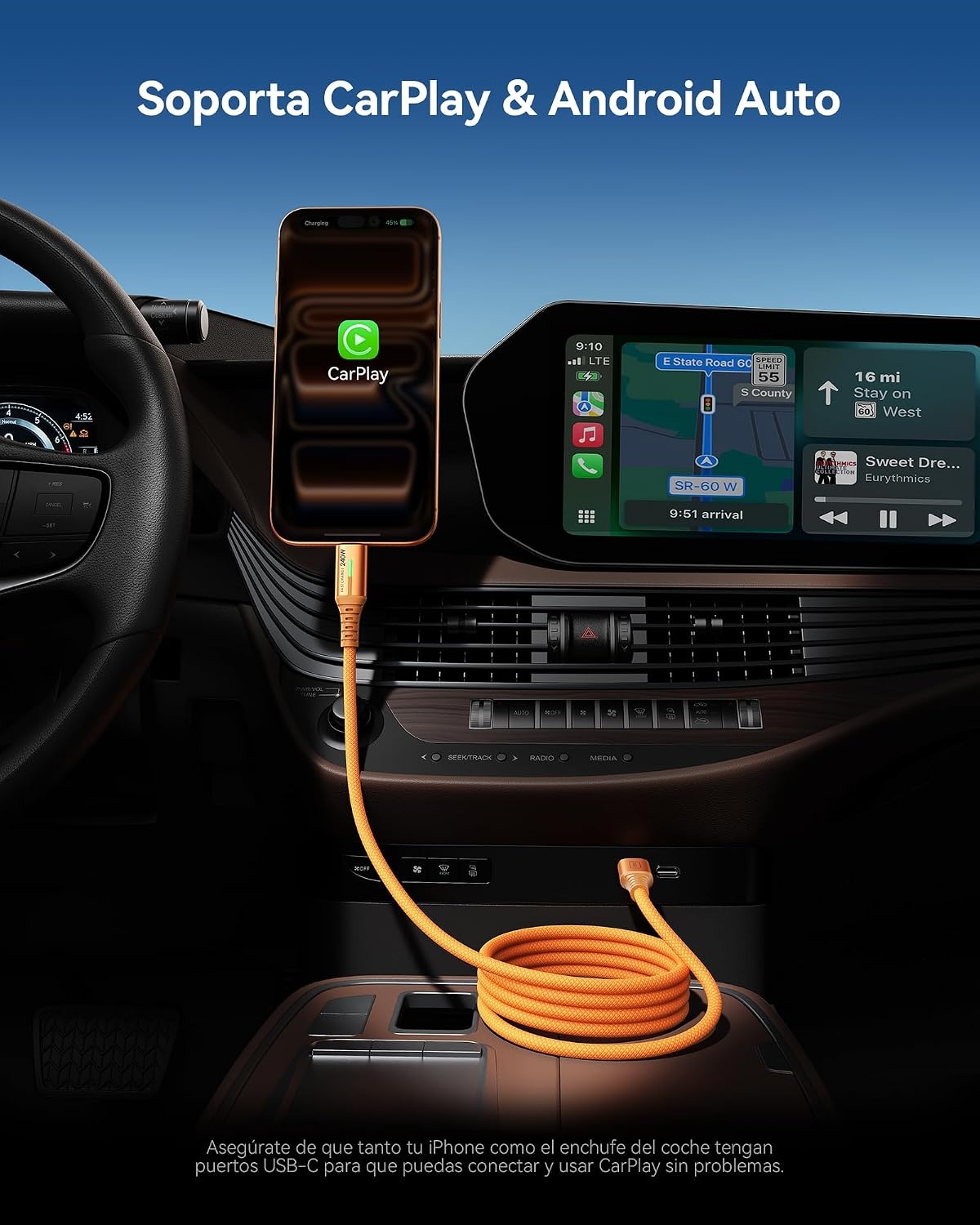 image:imageINIU 240W USB C to USB C Cable 66ft66ft Fast Charging Type C CordOrange