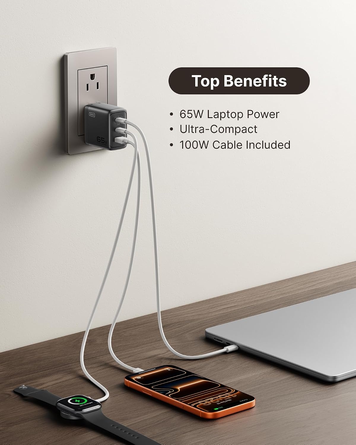 image:imageINIU Laptop Charger 65W Type C Charger Fast Charging Block for MacBookBlack