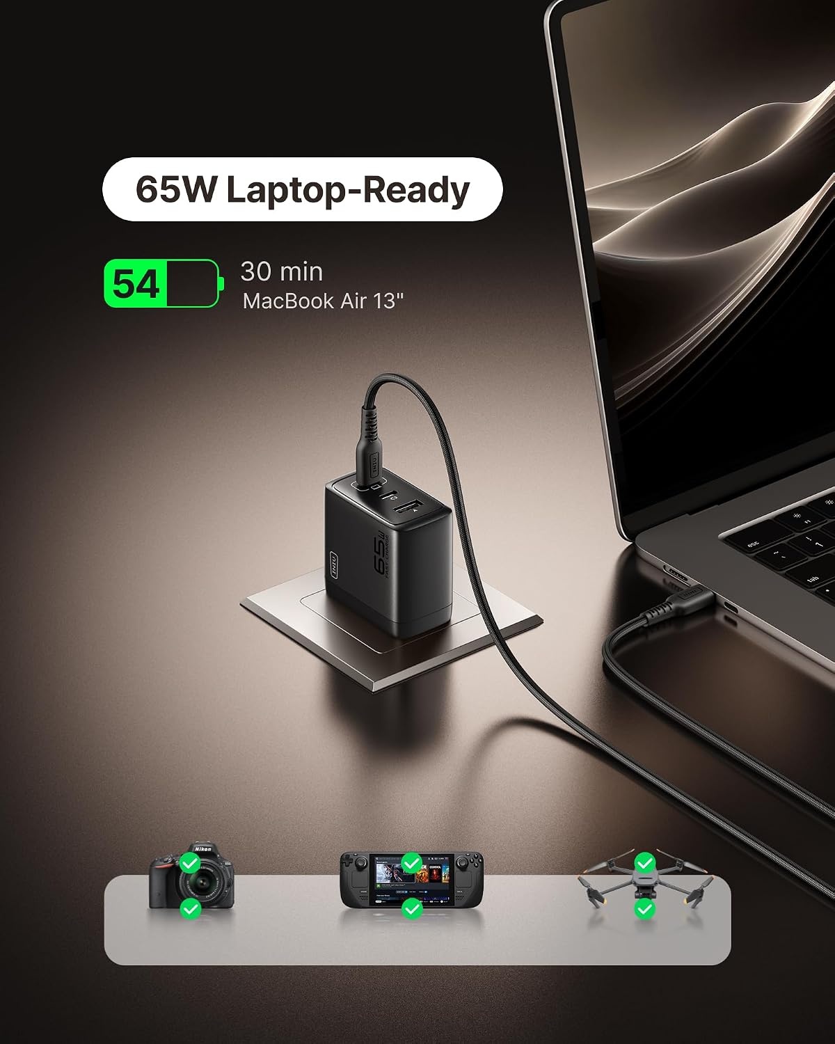 image:imageINIU Laptop Charger 65W Type C Charger Fast Charging Block for MacBookBlack