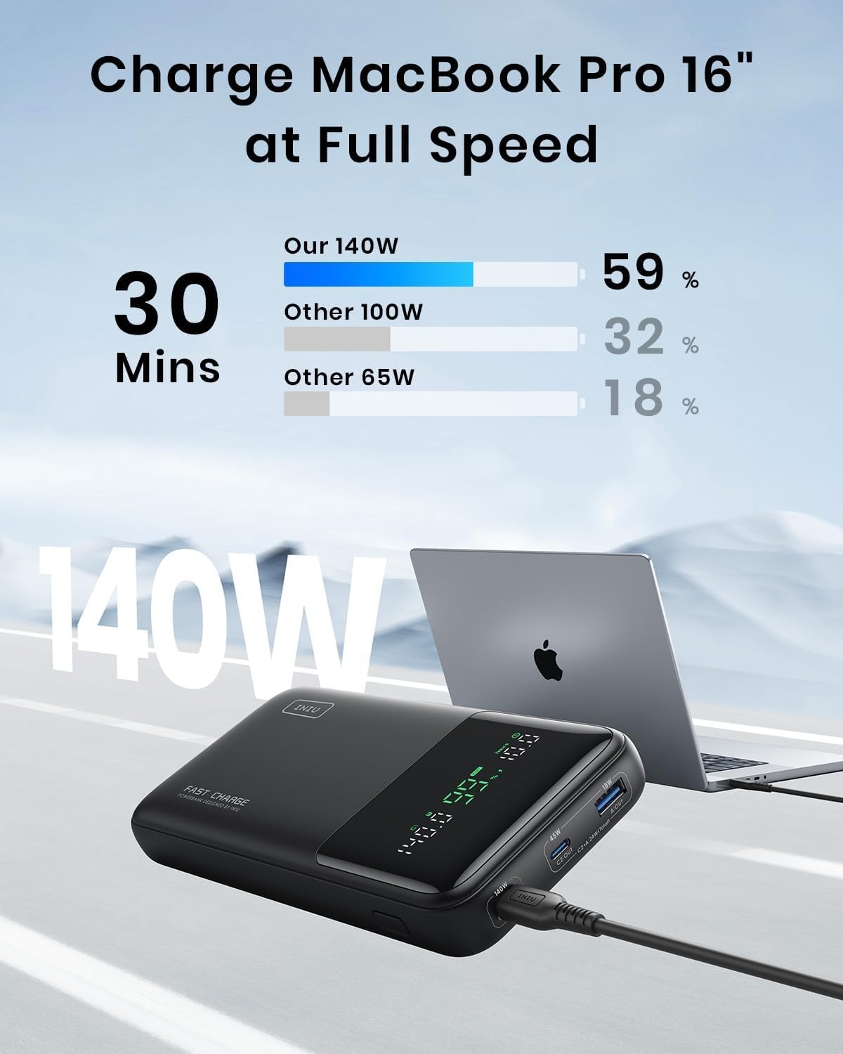 image:imageINIU Laptop Power Bank Compact 27000mAh 140W Fast Charging Battery Pack