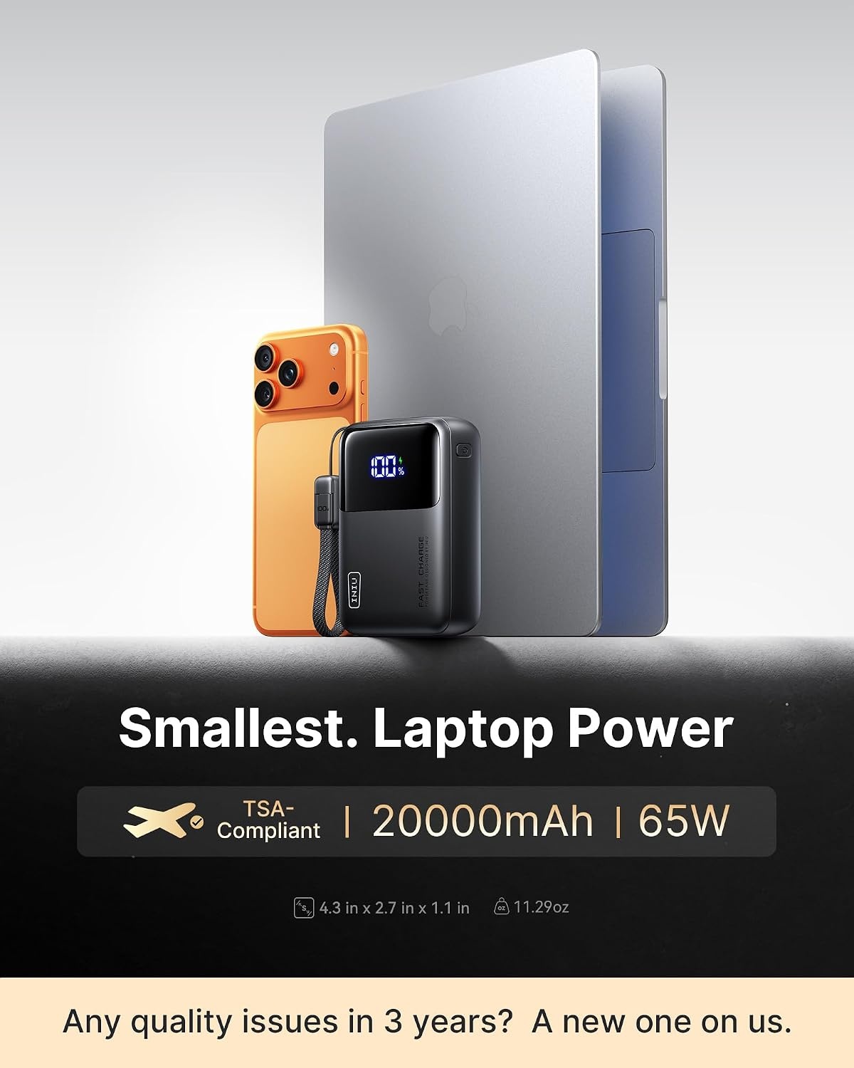 image:imageINIU Laptop Power Bank Smallest 20000mAh 65W Fast Charging Battery PackBlack