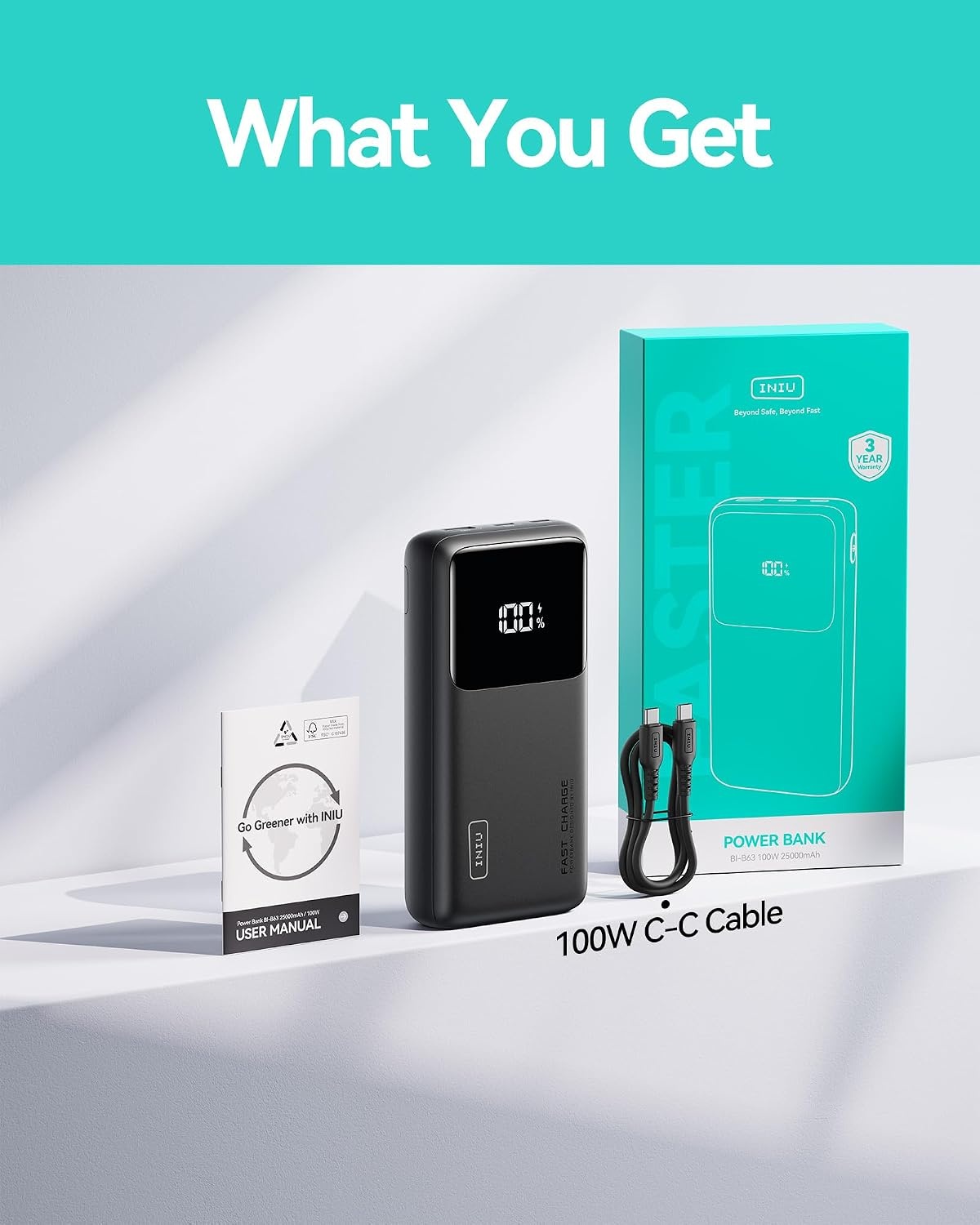image:imageINIU Laptop Power Bank Smallest 25000mAh 100W Fast Charging Battery PackBlack