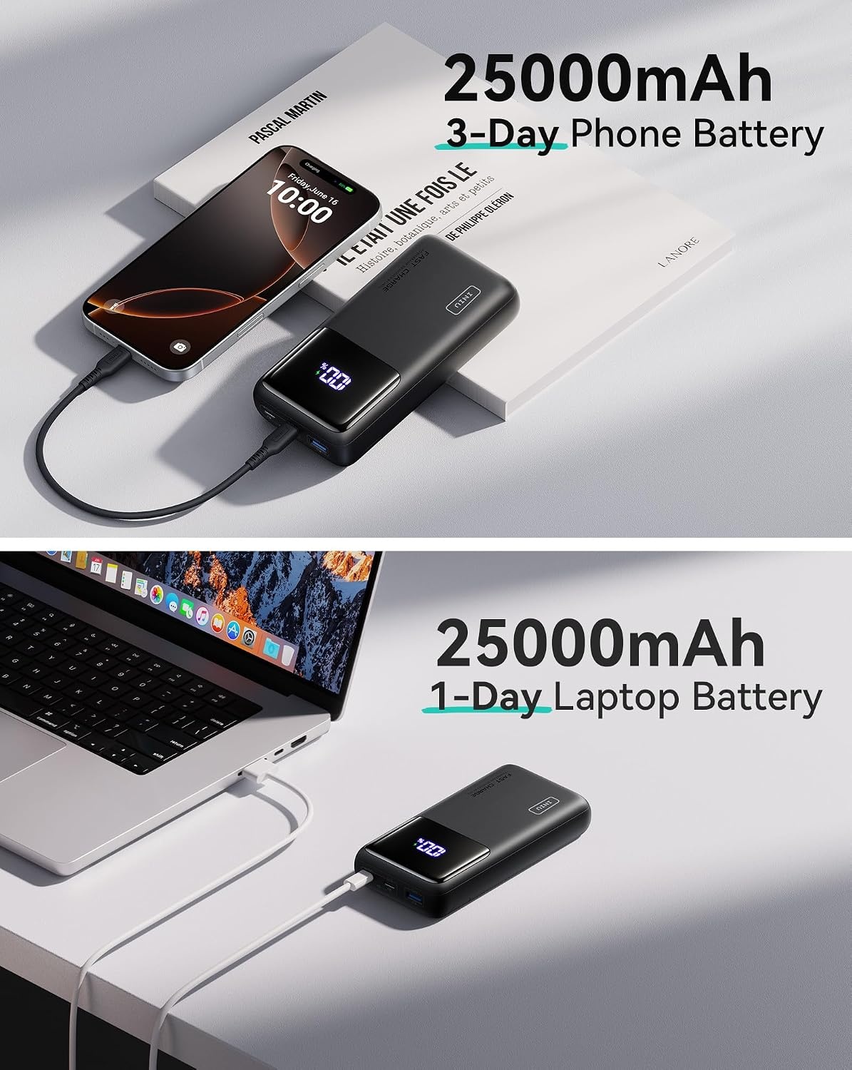 image:imageINIU Laptop Power Bank Smallest 25000mAh 100W Fast Charging Battery PackBlack