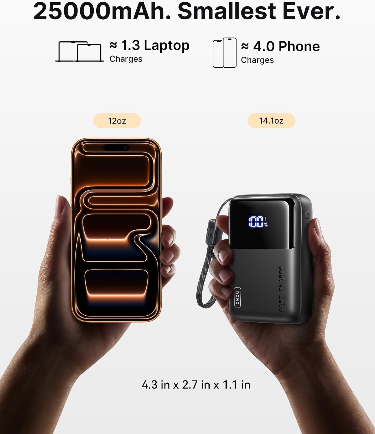 image:imageINIU Laptop Power Bank Smallest 25000mAh 100W Fast Charging Battery PackBlack
