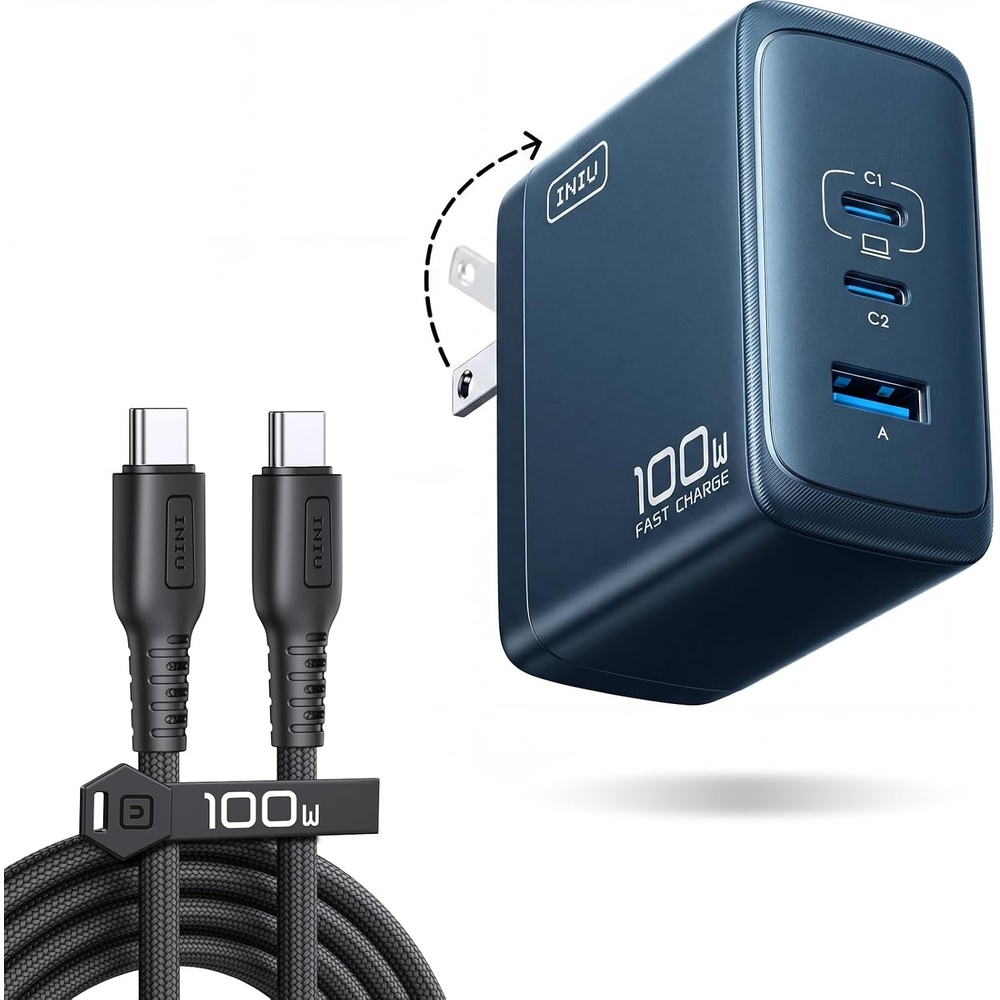 image:imageINIU 100W USB C Laptop Charger GaN Fast Charging Block for with 100W CableBlue